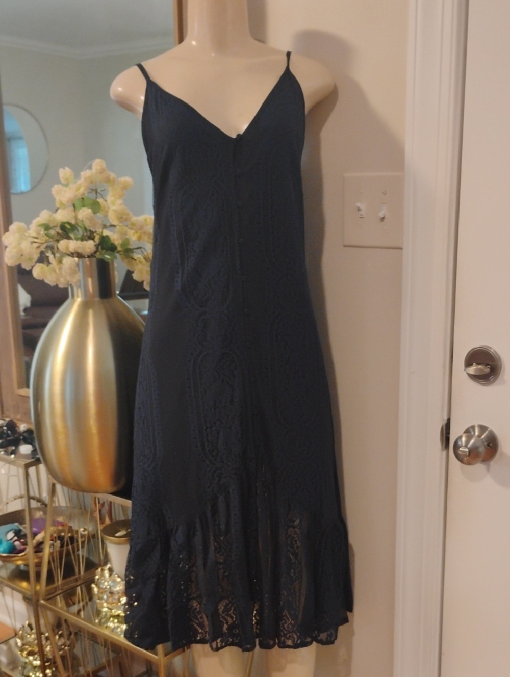 Lulus Navy Lace and Open Back Detail Dress Size Medium